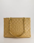 *AMAZING SHAPE* CH Beige Caviar GST Grand Shopper Tote Bag with Gold Hardware