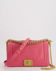 *HOT* CH Pink Python Medium Boy Bag with Wallet Clip Chain in Calfskin Leather with Antique Gold Hardware