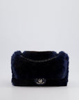 *HOT* CH Navy Rabbit Fur Single Flap Bag with Silver Hardware