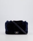 *HOT* CH Navy Rabbit Fur Single Flap Bag with Silver Hardware