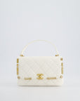 *LIMITED EDITION* CH White Paris Monaco Mini Single Flap Bag with Black Interior, Crystal Details and Brushed Gold Hardware