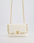 *LIMITED EDITION* CH White Paris Monaco Mini Single Flap Bag with Black Interior, Crystal Details and Brushed Gold Hardware