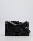 *FIRE PRICE* CH Black Patent Medium Boy Bag with Black and Silver Hardware