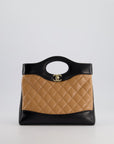 *HOT* CH Small 31 Bag with Chain in Black and Light Brown Shiny Calfskin Leather with Champagne Gold Hardware