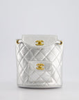 *RARE* CH Metallic Silver Vintage Mini Duma Backpack Bag in Lambskin Leather with 24K Gold Hardware