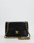 *RARE* CH Black Classic Flap Bag in Shiny Crocodile Leather with Gold Hardware