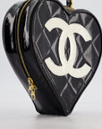 *RARE COLLECTORS ITEM* CH 1995 Vintage Black Heart Vanity Bag with White CC Logo and Gold Chain Handle Detail