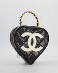 *RARE COLLECTORS ITEM* CH 1995 Vintage Black Heart Vanity Bag with White CC Logo and Gold Chain Handle Detail