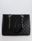 *AMAZING SHAPE* CH Grand Shopping Tote GST Bag in Black Caviar Leather with Silver Hardware