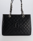 *AMAZING SHAPE* CH Grand Shopping Tote GST Bag in Black Caviar Leather with Silver Hardware