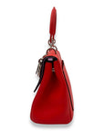 Be D1OR Top Handle Bag Red in Calfskin, Silver hardware