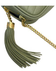 YSL Light Sage Chevron Black Leather Monogram Chain Shoulder Bag