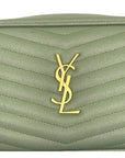 YSL Light Sage Chevron Black Leather Monogram Chain Shoulder Bag