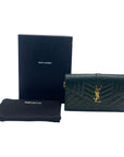 YSL Dark Green Chevron Quilted Leather Envelope Flap Bag