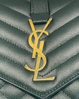 YSL Dark Green Chevron Quilted Leather Envelope Flap Bag