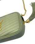 YSL Light Sage Chevron Black Leather Monogram Chain Shoulder Bag