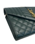 YSL Dark Green Chevron Quilted Leather Envelope Flap Bag