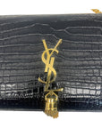 YSL Kate Medium in Black Croc Embossed Leather
