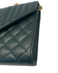 YSL Dark Green Chevron Quilted Leather Envelope Flap Bag