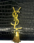 YSL Kate Medium in Black Croc Embossed Leather