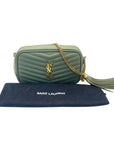 YSL Light Sage Chevron Black Leather Monogram Chain Shoulder Bag