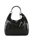 CHRISTIAN D1OR Black Crocodile Embossed Patent Leather 61 Large Shoulder Bag
