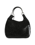 CHRISTIAN D1OR Black Crocodile Embossed Patent Leather 61 Large Shoulder Bag