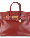 HMS Rouge Vif Box Calf Leather Vintage Birkin 35cm Retourne Tote