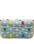 Blue LV Embroidered Monogram Denim New Wave Chain Pochette Crossbody Bag
