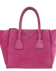 PRD 2WAYS BAG (BN2625) MEDIUM PINK SUEDE SILVER HARDWARE WITH DUST COVER AND STRAP