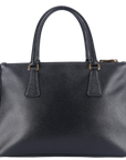 PRD BN1801 DOUBLE ZIP SATCHEL BAG BLACK SAFFIANO LEATHER GOLD HARDWARE WITH STRAPS, CARD AND DUST COVER