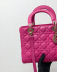 Cannage Lambskin Lady D1OR Medium Bag in Fuschia Pink with GHW
