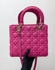 Cannage Lambskin Lady D1OR Medium Bag in Fuschia Pink with GHW
