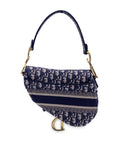 CHRISTIAN D1OR Blue Jacquard Oblique Canvas Embroidery Saddle Bag