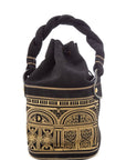 FNDI Black & Gold Baroque Suede Palazzo Bucket Bag