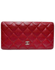 A31509 Red Caviar Skin Silver Logo Timeless Classic Flap Long Wallet CH