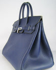 HMS Birkin 35cm Togo Leather Handbags 6099 Dark Blue Silver