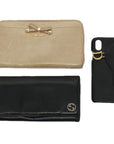 PRD Gucci iPhone Case Wallet Leather 3Set Black Beige Auth ac2309