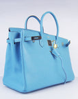 HMS Birkin 35cm Togo Leather Handbags 6099 Light Blue Golden