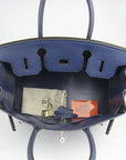 HMS Birkin 30cm Togo Leather Handbags Dark Blue Golden