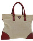 PRD Hand Bag Canvas Beige Red Auth ar11582B