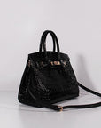 HMS Birkin 30cm Crocodile Leather Bag With Strap Black Gold