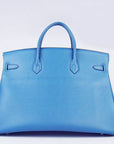 HMS Birkin 35cm Togo Leather Handbags 6099 Blue Silver