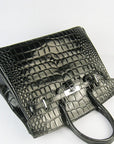 HMS Birkin 35cm Crocodile Big Veins Handbags Black Silver
