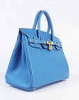 HMS Birkin 30cm Togo Leather Handbags Blue Golden