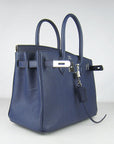 HMS Birkin 30cm Togo Leather Handbags Dark Blue Silver