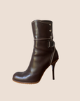 CHRISTIAN D1OR BROWN LEATHER ANKLE BOOTS