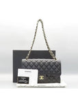 A58600 Black Caviar Skin Classic Jumbo Gold Chain Shoulder Bag CH