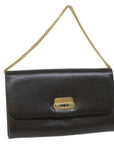 CHRISTIAN D1OR Chain Shoulder Bag Leather Brown Auth bs11469