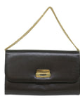 CHRISTIAN D1OR Chain Shoulder Bag Leather Brown Auth bs11469